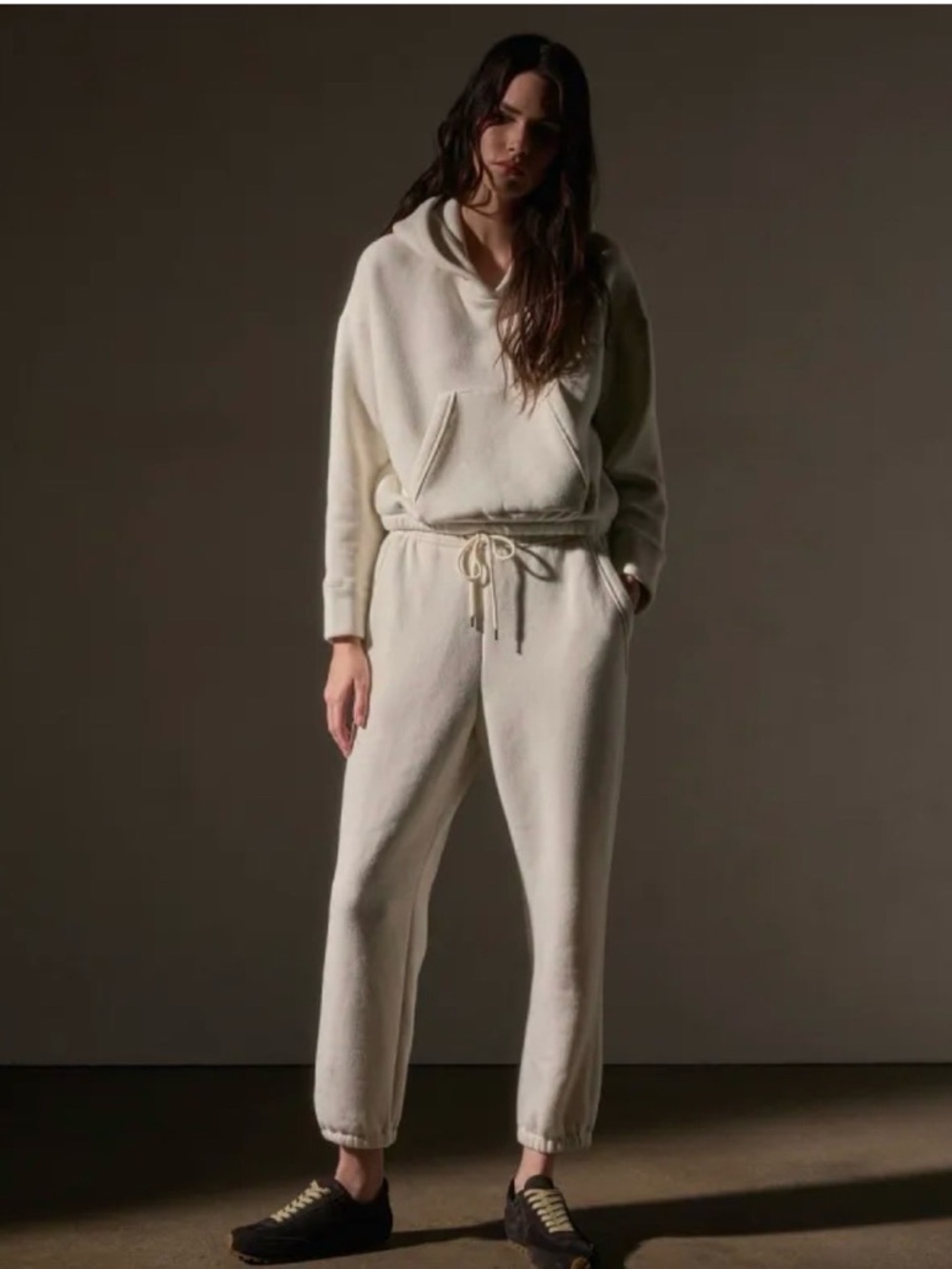 JAMES PERSE Cozy Hooded Sweat Top in Color Ivory